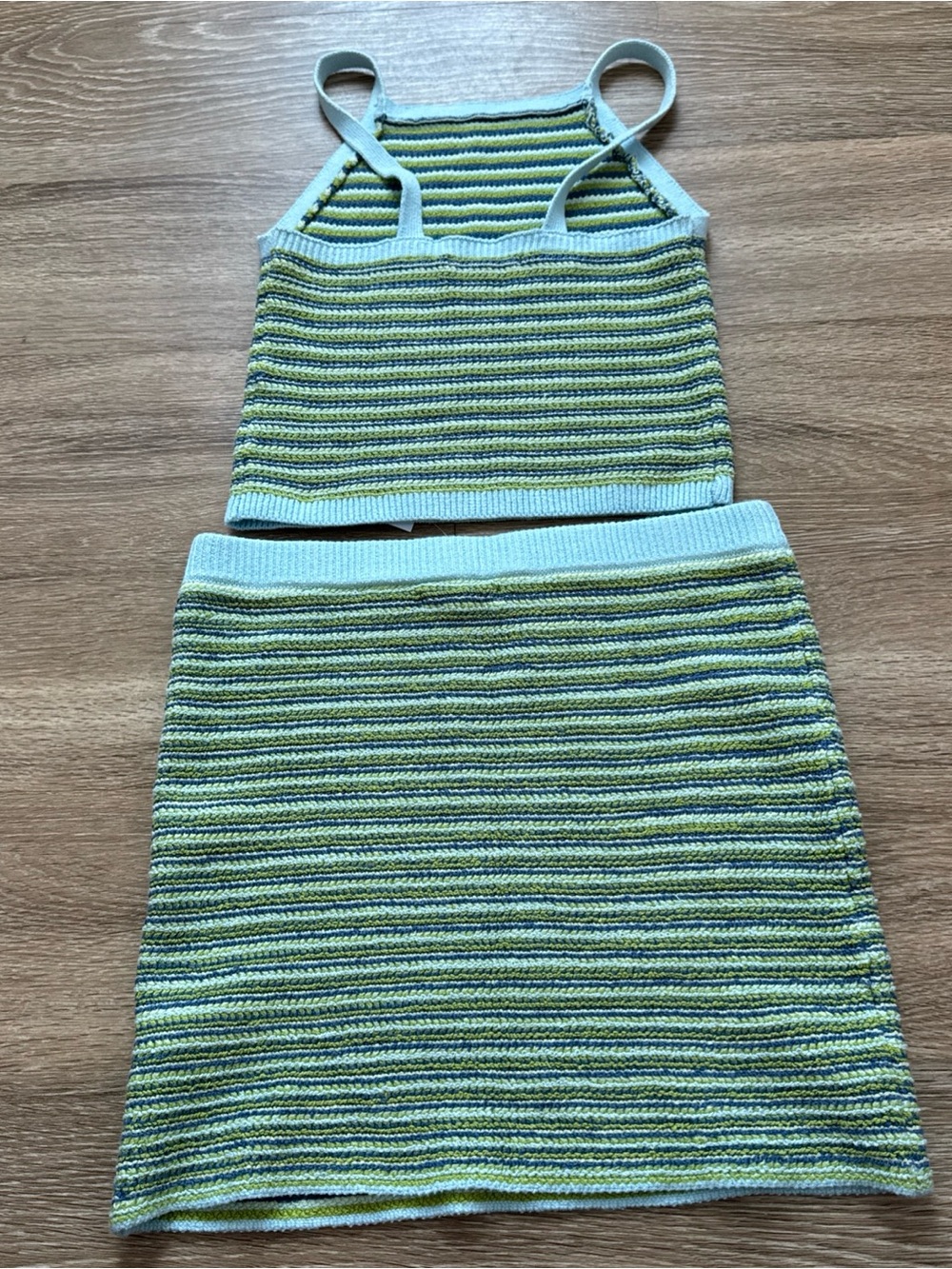 Women’s Striped Knit Tank Top & Skirt Set - Mint, Lime & Navy - S - Picture 2 of 8